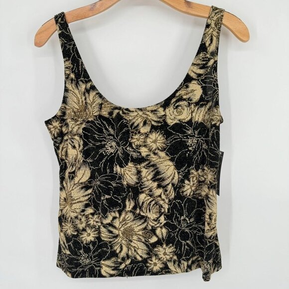 Alex Evenings Womens 2 pc Floral jacket Tank Top size Medium Black Gold sparkle - Picture 3 of 16